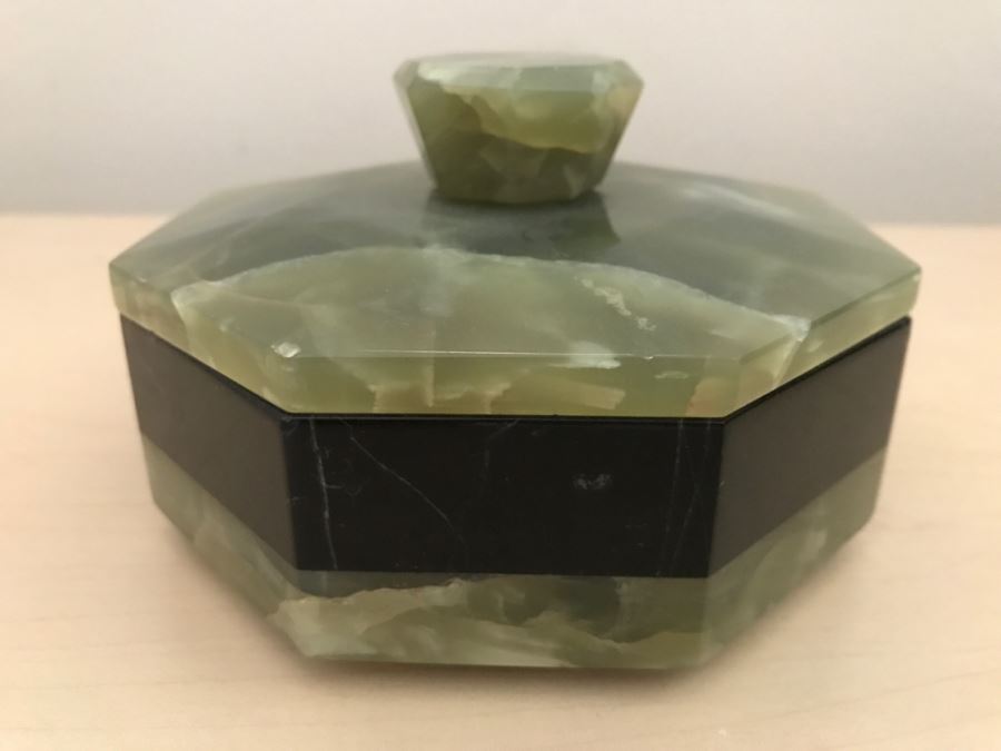 JUST ADDED - Green Stone Covered Trinket Box [Photo 1]