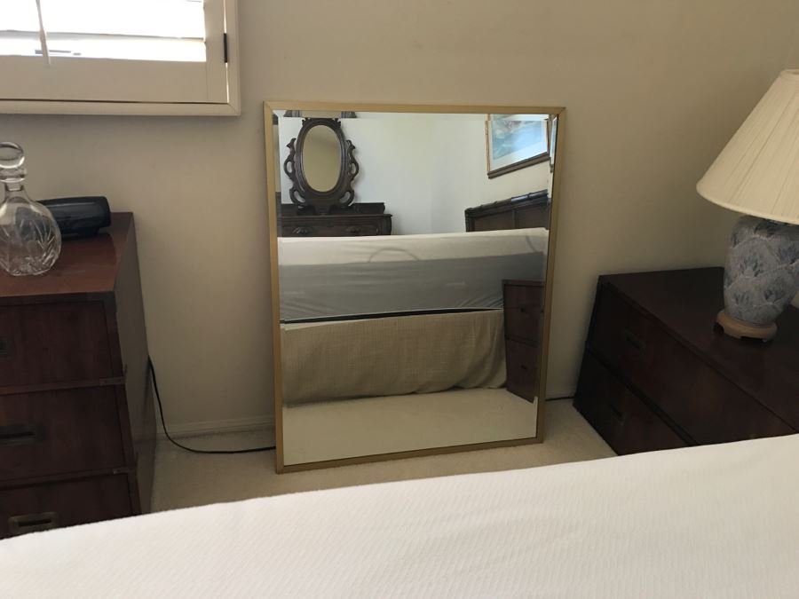 JUST ADDED - Large Beveled Glass Wall Mirror With Gold Trim Frame [Photo 9]