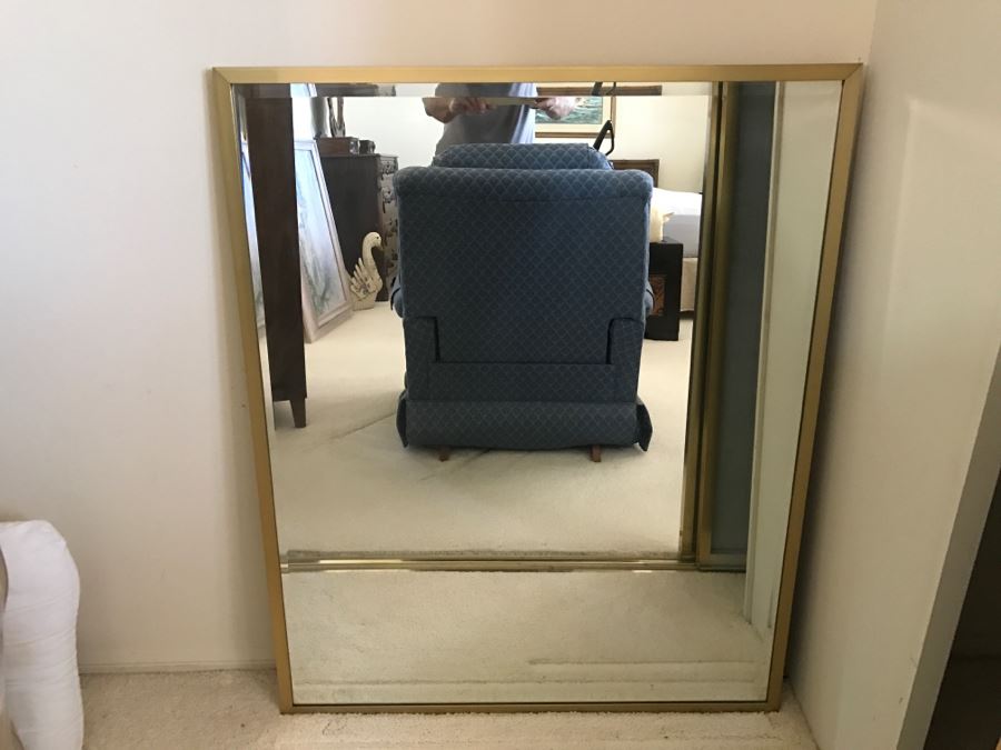 JUST ADDED - Large Beveled Glass Wall Mirror With Gold Trim Frame [Photo 3]