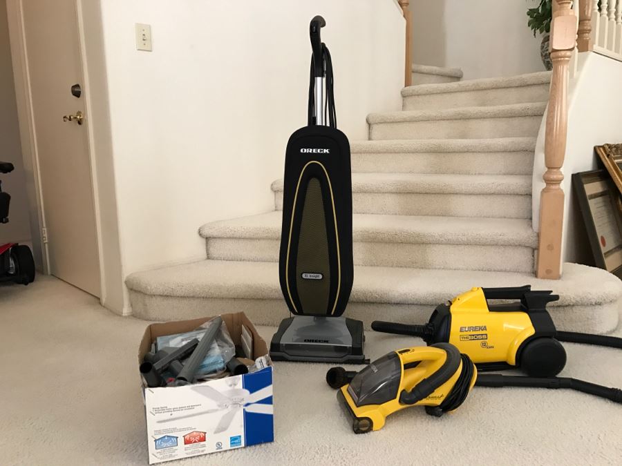 JUST ADDED - ORECK XL Insight, Eureka Stair And Car Vac, Eureka The Boss Vacuum Cleaner And Box Of Accessories [Photo 1]