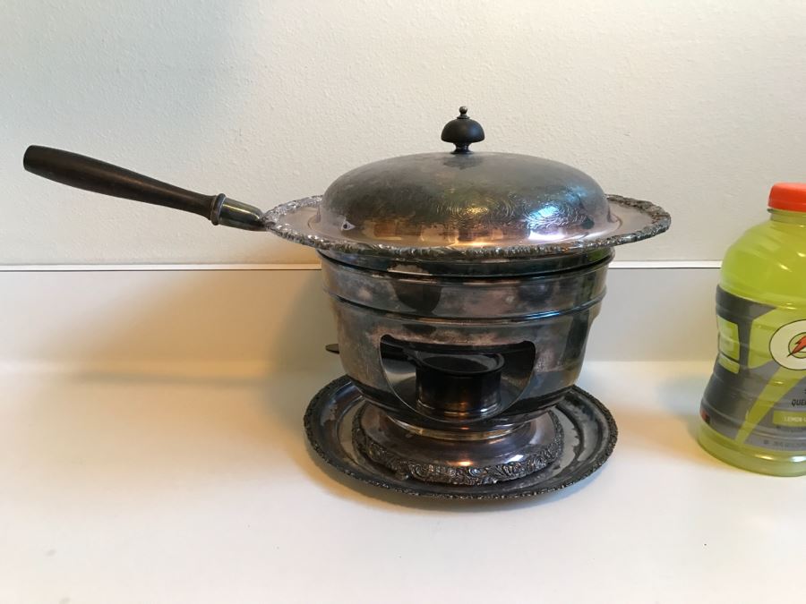 JUST ADDED - Vintage Silverplate Chafing Dish With Chased Design