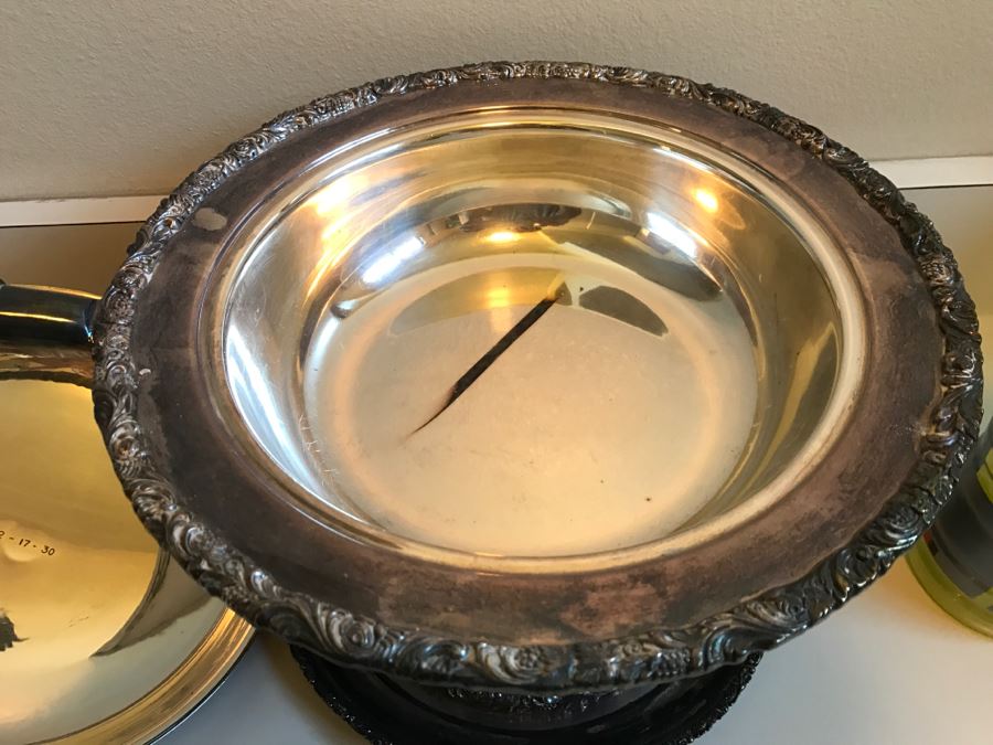 JUST ADDED - Vintage Silverplate Chafing Dish With Chased Design [Photo 7]