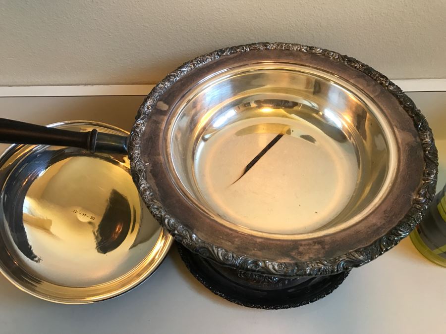 JUST ADDED - Vintage Silverplate Chafing Dish With Chased Design [Photo 6]
