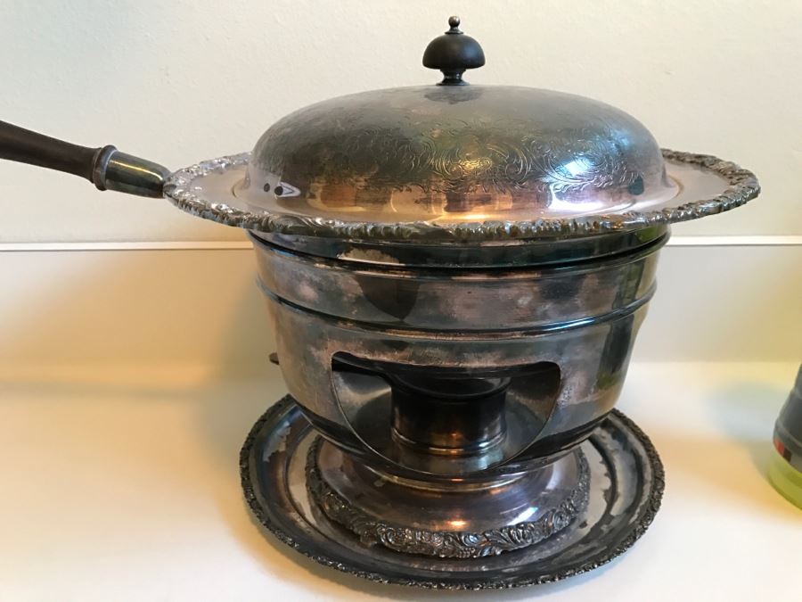 JUST ADDED - Vintage Silverplate Chafing Dish With Chased Design [Photo 2]