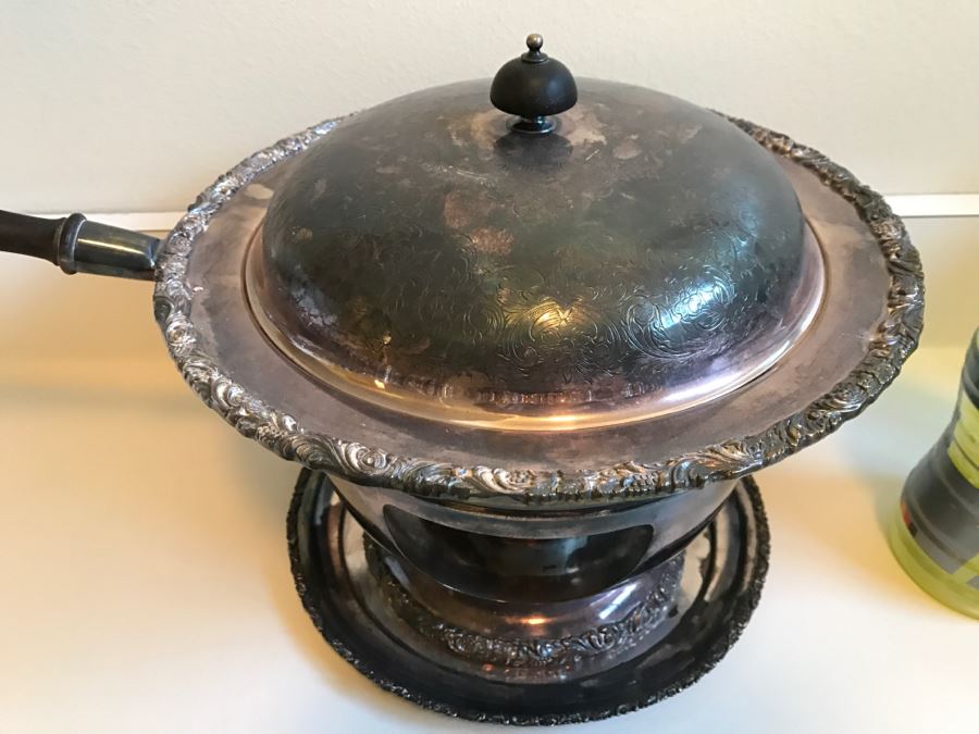 JUST ADDED - Vintage Silverplate Chafing Dish With Chased Design [Photo 3]