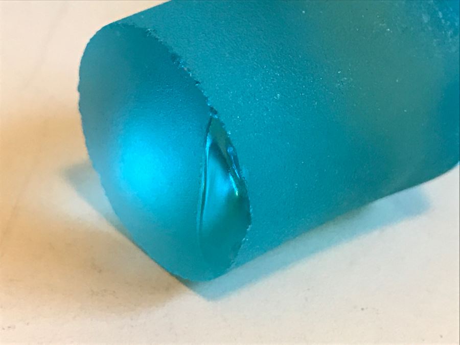 JUST ADDED - Clear Blue Glass Decanter - Stopper Has Slight Chip On Bottom [Photo 7]