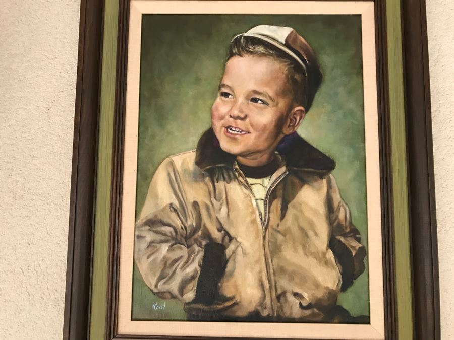 JUST ADDED - Original Oil Portrait Of Boy Nicely Framed Signed Raul