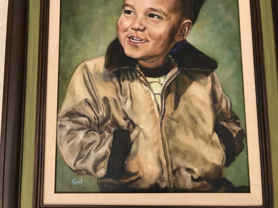 JUST ADDED - Original Oil Portrait Of Boy Nicely Framed Signed Raul [Photo 5]
