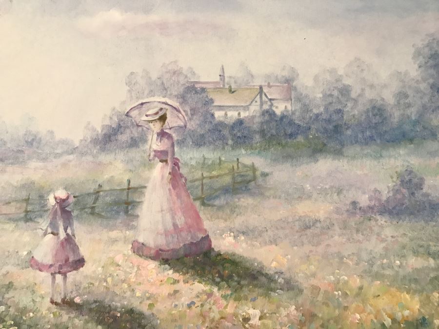 JUST ADDED - Original Oil Painting Of Women And Children In A Field Signed H. Sereno Nicely Framed [Photo 5]