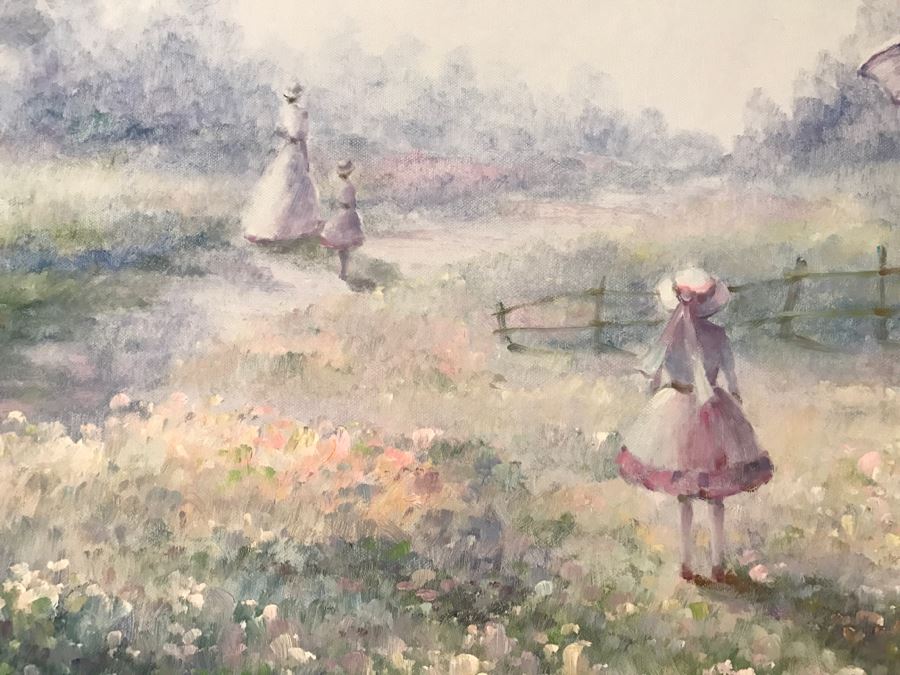 JUST ADDED - Original Oil Painting Of Women And Children In A Field Signed H. Sereno Nicely Framed [Photo 6]