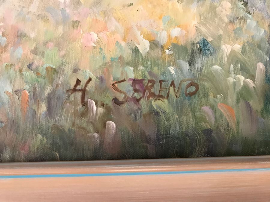 JUST ADDED - Original Oil Painting Of Women And Children In A Field Signed H. Sereno Nicely Framed [Photo 7]