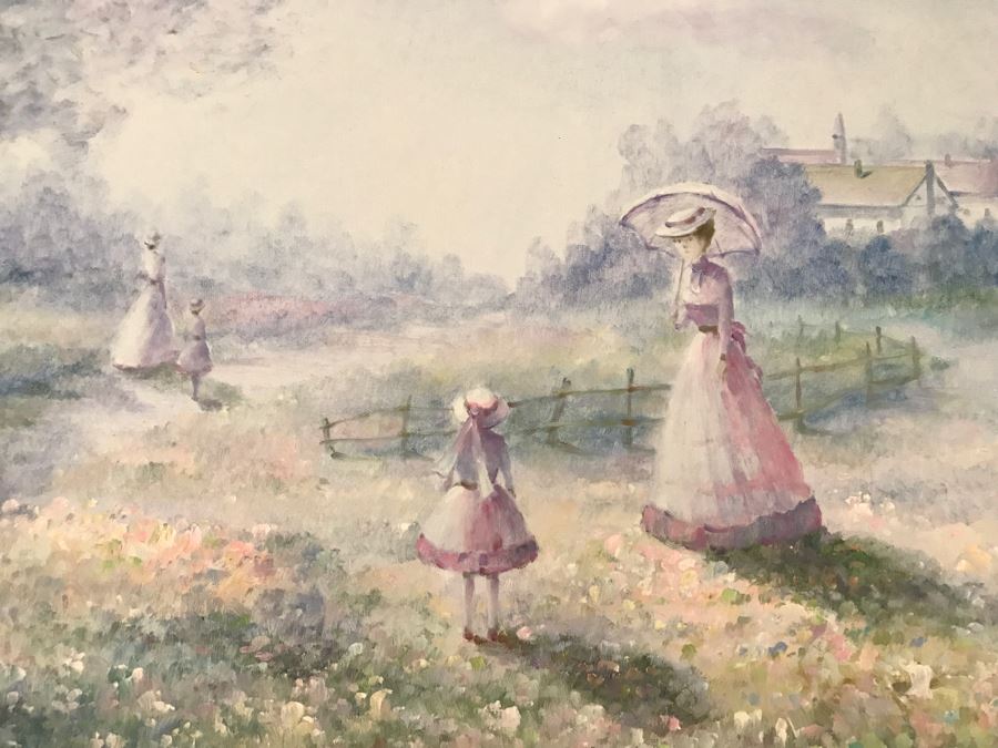 JUST ADDED - Original Oil Painting Of Women And Children In A Field Signed H. Sereno Nicely Framed [Photo 4]