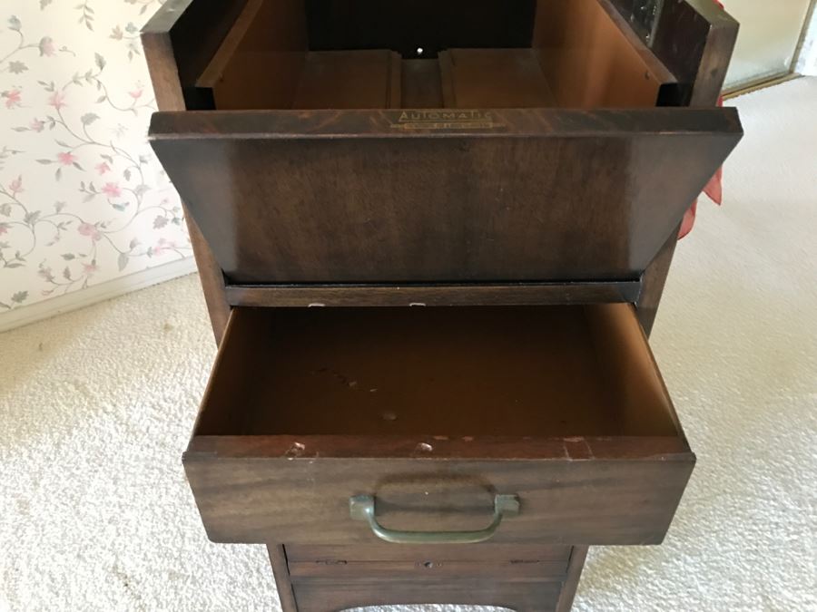 JUST ADDED - Vintage Wooden Filing Cabinet On Casters AUTOMATIC By The Automatic File & Index Co Green Bay, Wi [Photo 10]