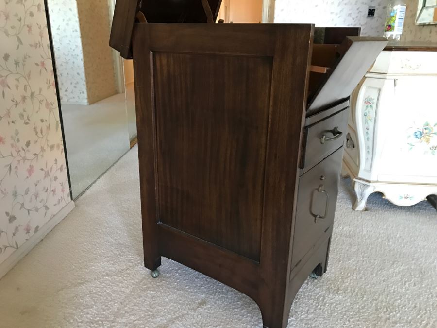 JUST ADDED - Vintage Wooden Filing Cabinet On Casters AUTOMATIC By The Automatic File & Index Co Green Bay, Wi [Photo 13]