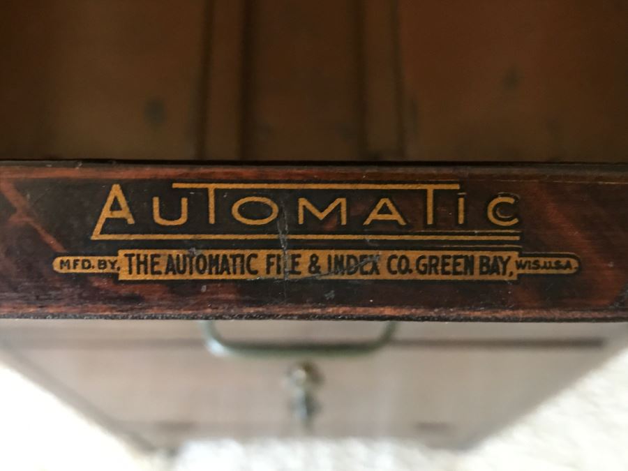 JUST ADDED - Vintage Wooden Filing Cabinet On Casters AUTOMATIC By The Automatic File & Index Co Green Bay, Wi [Photo 7]