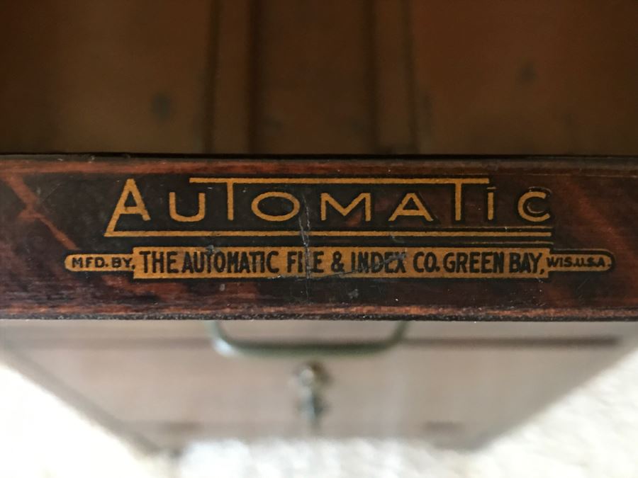 JUST ADDED - Vintage Wooden Filing Cabinet On Casters AUTOMATIC By The Automatic File & Index Co Green Bay, Wi [Photo 6]