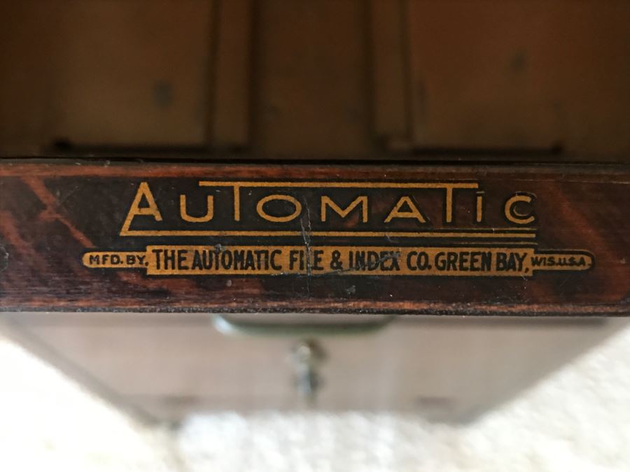 JUST ADDED - Vintage Wooden Filing Cabinet On Casters AUTOMATIC By The Automatic File & Index Co Green Bay, Wi [Photo 2]