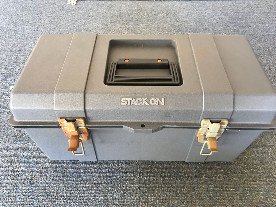 JUST ADDED - Stack-On Toolbox Filled With Various Tools [Photo 2]