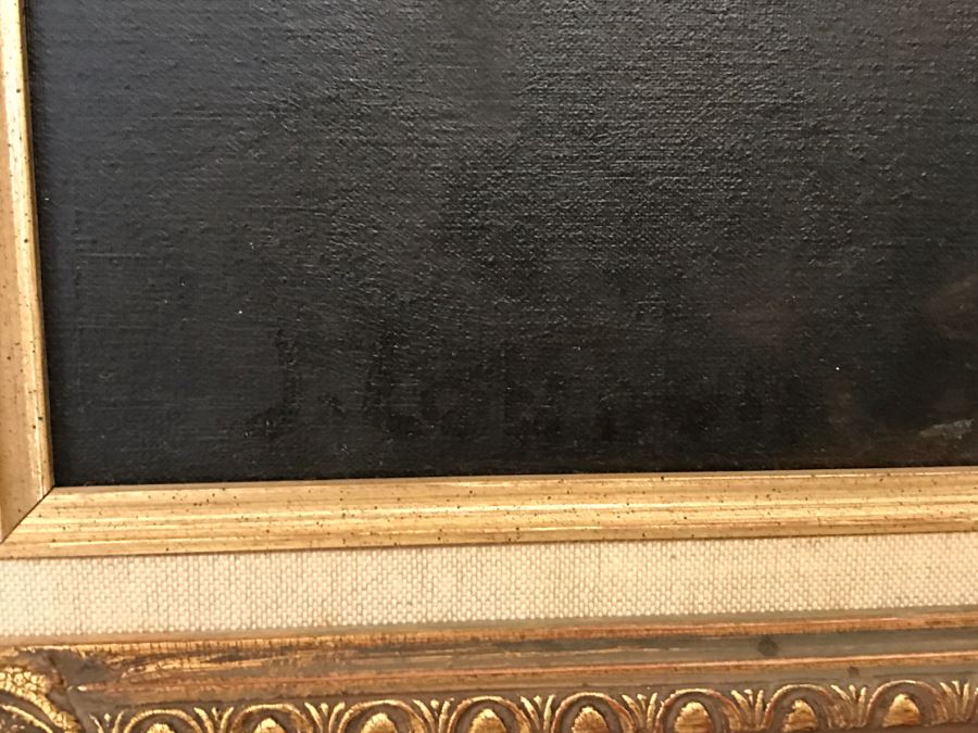 JUST ADDED - Original Still Life Of Flowers Oil Painting In STUNNING Ornate Gilt Wood Frame Signature Is Illegible Black On Black J. Lomb?? 20 X 24 LONDON Written On Back Of Canvas [Photo 12]
