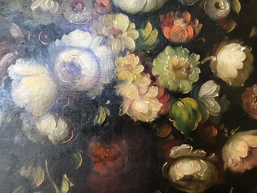 JUST ADDED - Original Still Life Of Flowers Oil Painting In STUNNING Ornate Gilt Wood Frame Signature Is Illegible Black On Black J. Lomb?? 20 X 24 LONDON Written On Back Of Canvas [Photo 19]