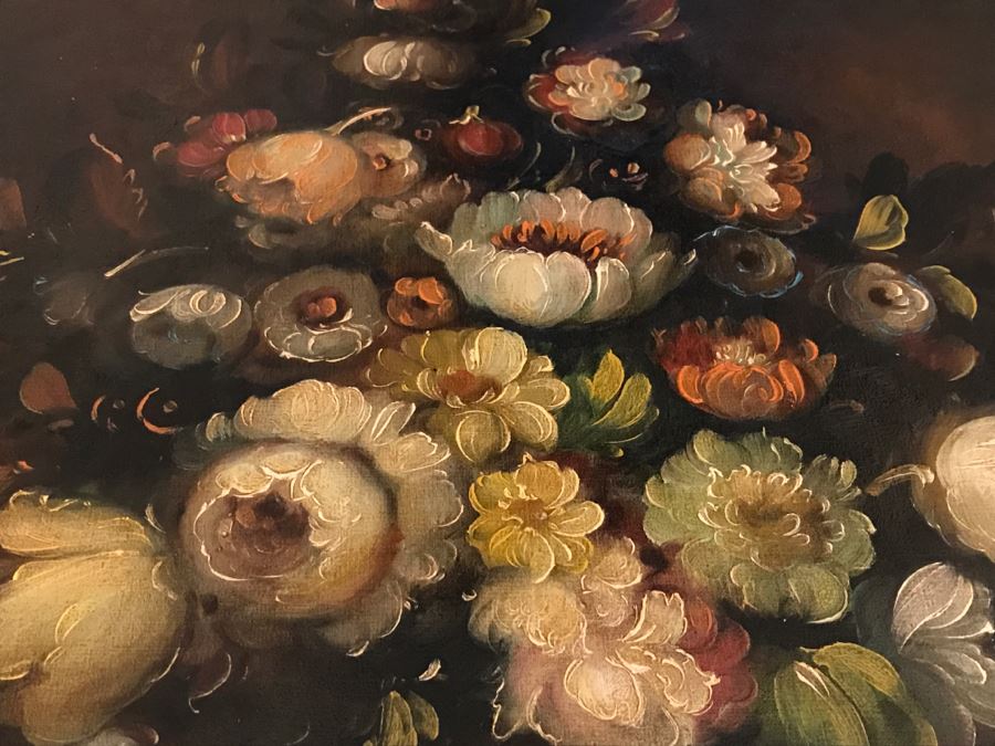 JUST ADDED - Original Still Life Of Flowers Oil Painting In STUNNING Ornate Gilt Wood Frame Signature Is Illegible Black On Black J. Lomb?? 20 X 24 LONDON Written On Back Of Canvas [Photo 9]