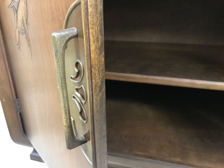 Stunning Wooden 2-Piece Chinoiserie China Display Cabinet With Lower Storage Carved Rose And Bird Motif [Photo 16]