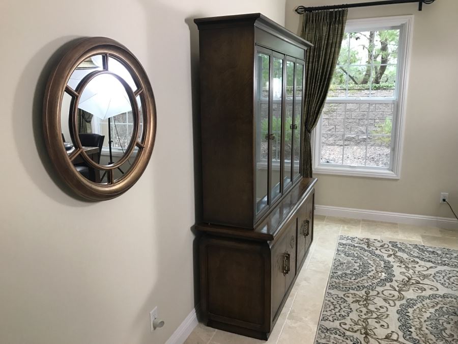 Stunning Wooden 2-Piece Chinoiserie China Display Cabinet With Lower Storage Carved Rose And Bird Motif [Photo 18]