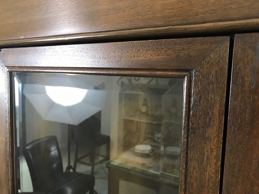 Stunning Wooden 2-Piece Chinoiserie China Display Cabinet With Lower Storage Carved Rose And Bird Motif [Photo 17]