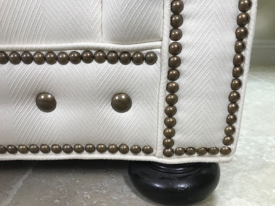 Tommy Bahama White Designer Sofa With Nailhead Trim And 4 Throw Pillows Like New [Photo 8]