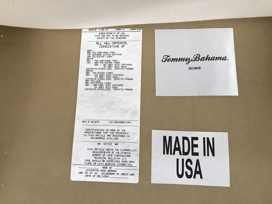 Tommy Bahama White Designer Sofa With Nailhead Trim And 4 Throw Pillows Like New [Photo 12]