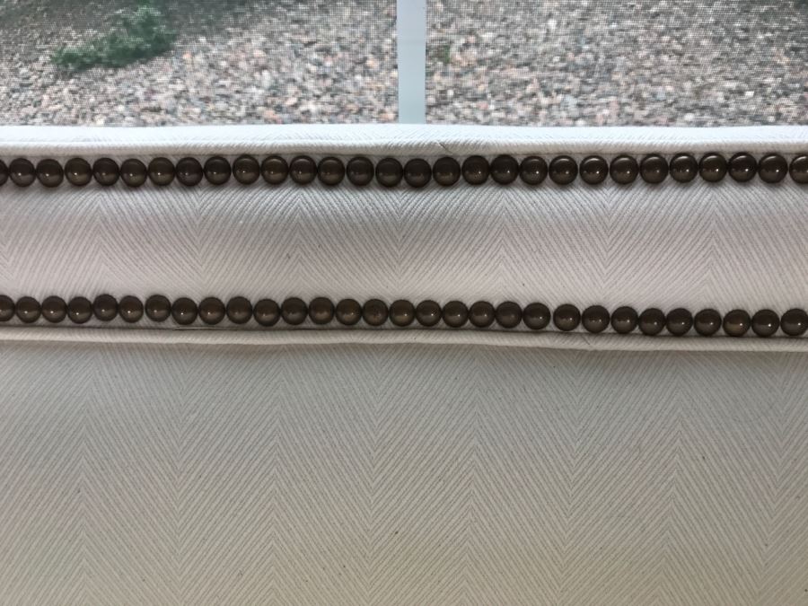 Tommy Bahama White Designer Sofa With Nailhead Trim And 4 Throw Pillows Like New [Photo 11]