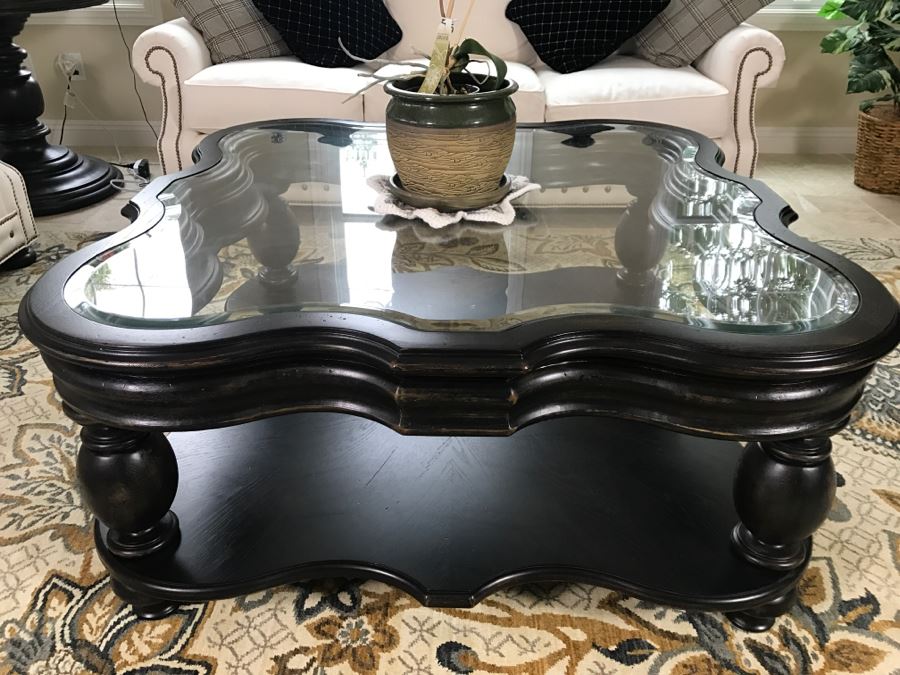 Stanley Furniture Co Wooden Glass Top Coffee Table