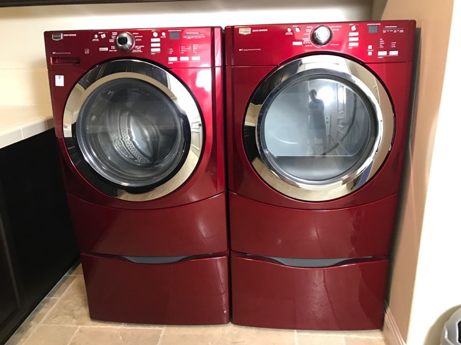 Maytag 3000 Series Red Front-Loading Washing Machine And Dryer Maytag Commerical Technology Rarely Used