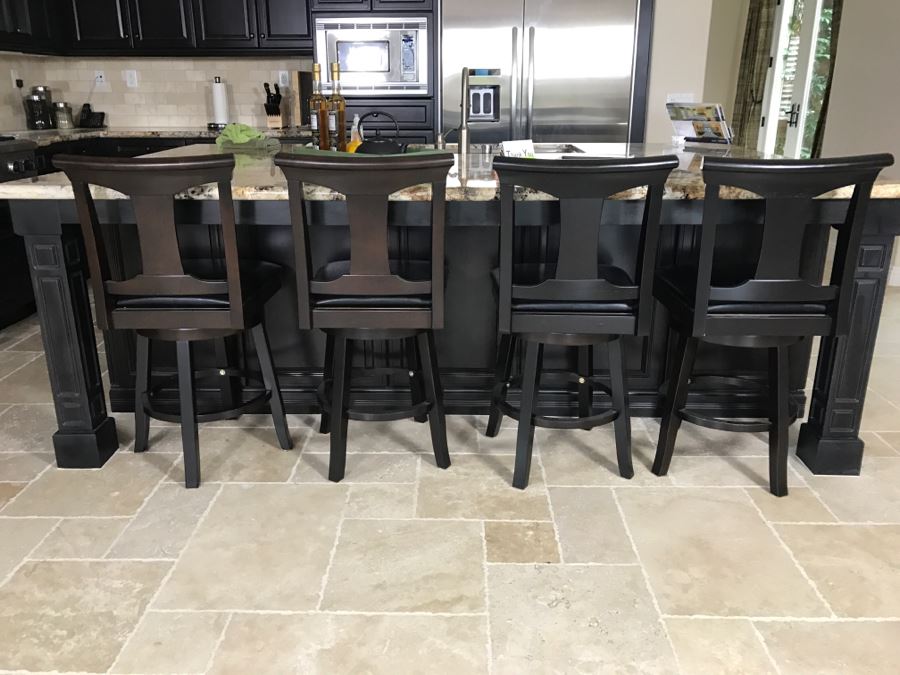 Set Of 4 Swivel Bar Stools With Nailhead Trim [Photo 2]