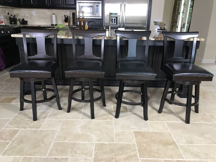 Set Of 4 Swivel Bar Stools With Nailhead Trim [Photo 3]