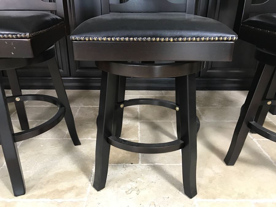 Set Of 4 Swivel Bar Stools With Nailhead Trim [Photo 6]
