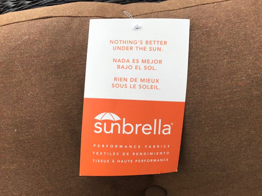 Pair Of Outdoor Faux Wicker Armchairs With Ottomans Sunbrella Cushions Stored Inside Like New [Photo 7]