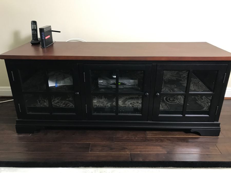 Credenza Media Cabinet With Lower Storage Glass Doors 62'W [Photo 2]