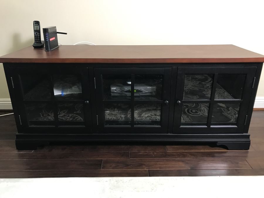 Credenza Media Cabinet With Lower Storage Glass Doors 62'W [Photo 1]