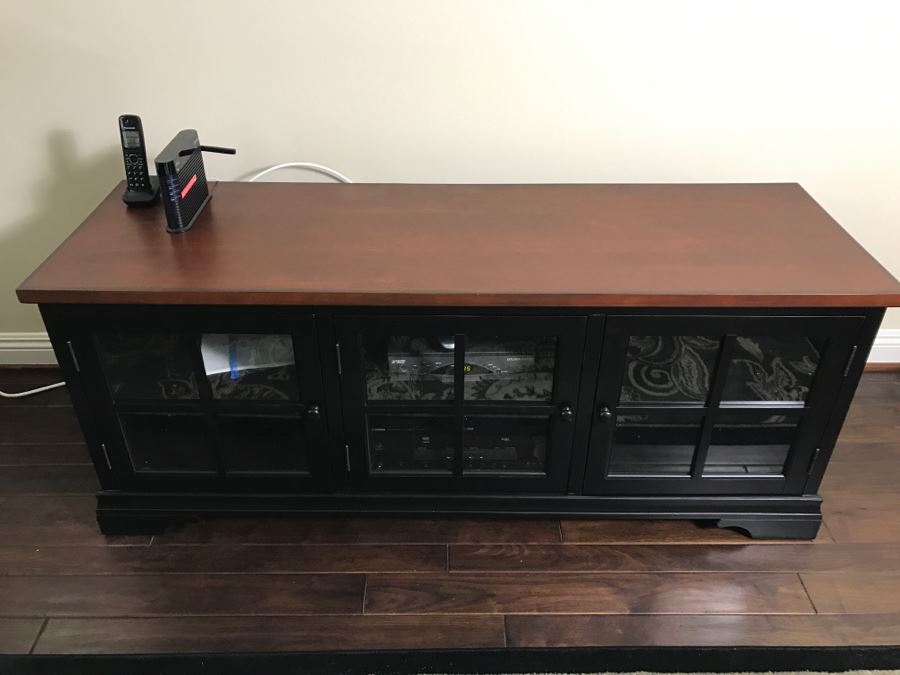 Credenza Media Cabinet With Lower Storage Glass Doors 62'W [Photo 3]