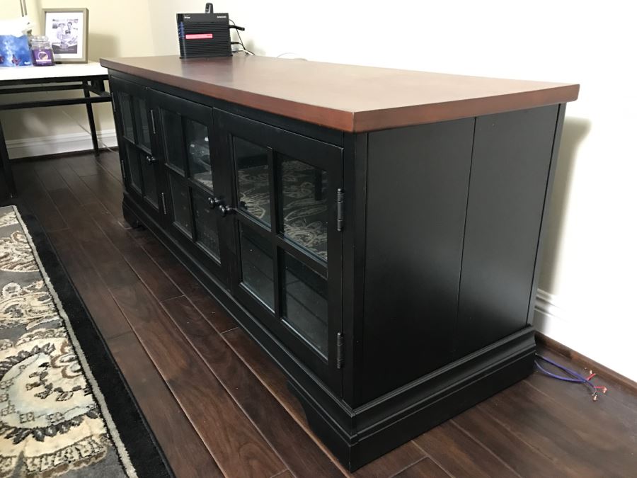 Credenza Media Cabinet With Lower Storage Glass Doors 62'W [Photo 4]