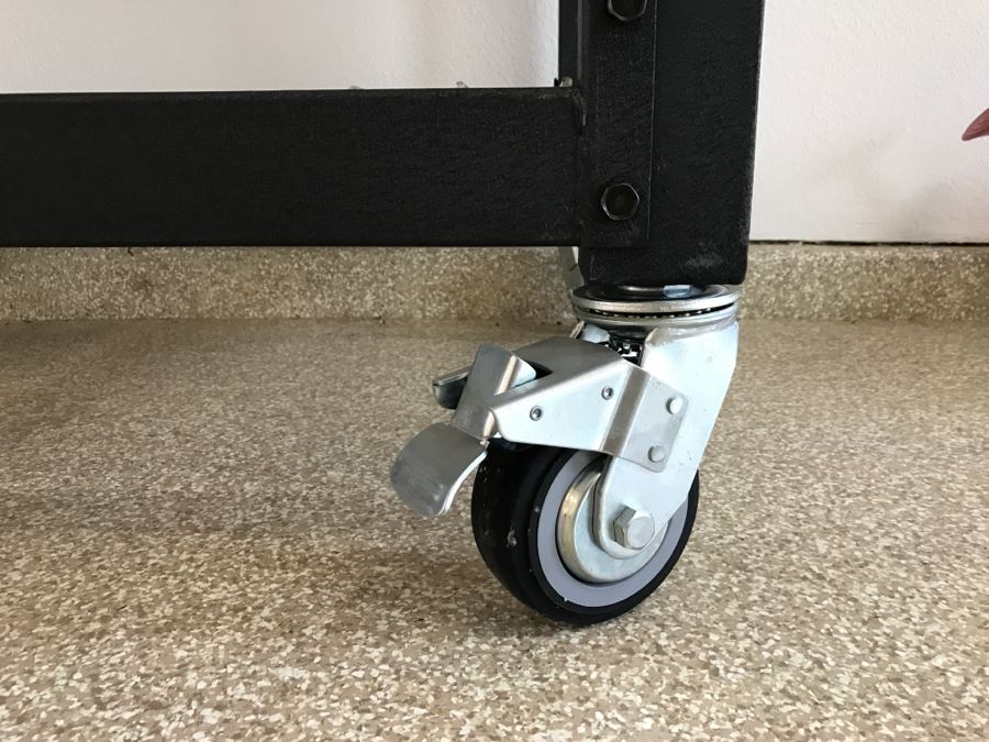 Heavy Duty Garage Butcher Block Top Workbench With Top Lockable Lockers On Heavy Duty Casters Like New [Photo 8]