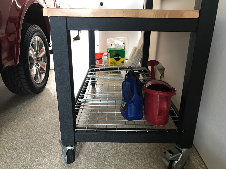 Heavy Duty Garage Butcher Block Top Workbench With Top Lockable Lockers On Heavy Duty Casters Like New [Photo 14]
