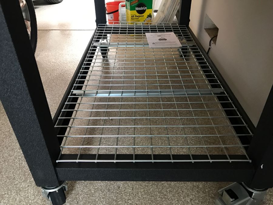 Heavy Duty Garage Butcher Block Top Workbench With Top Lockable Lockers On Heavy Duty Casters Like New [Photo 18]