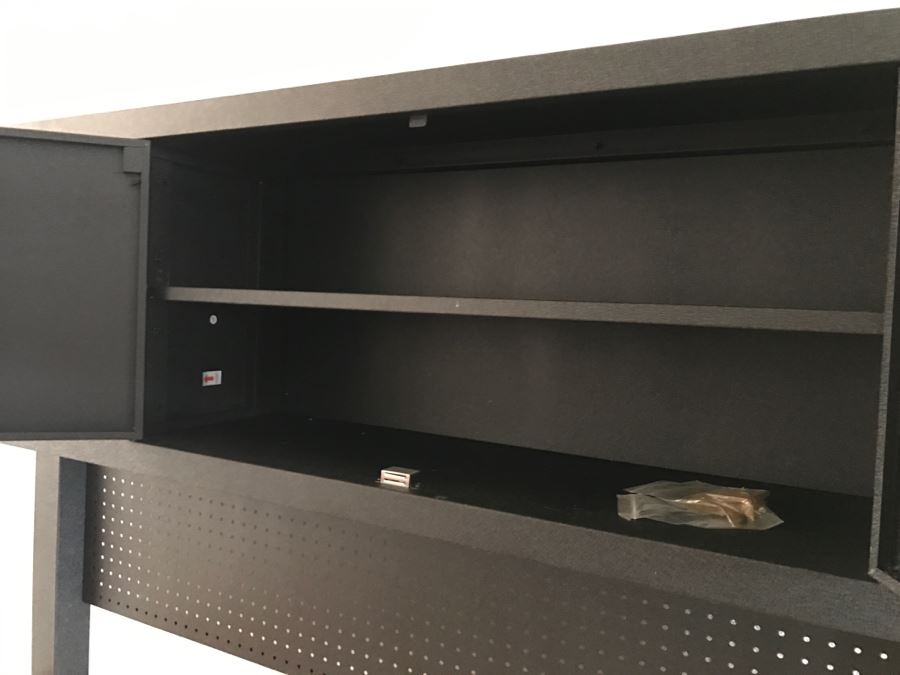 Heavy Duty Garage Butcher Block Top Workbench With Top Lockable Lockers On Heavy Duty Casters Like New [Photo 23]