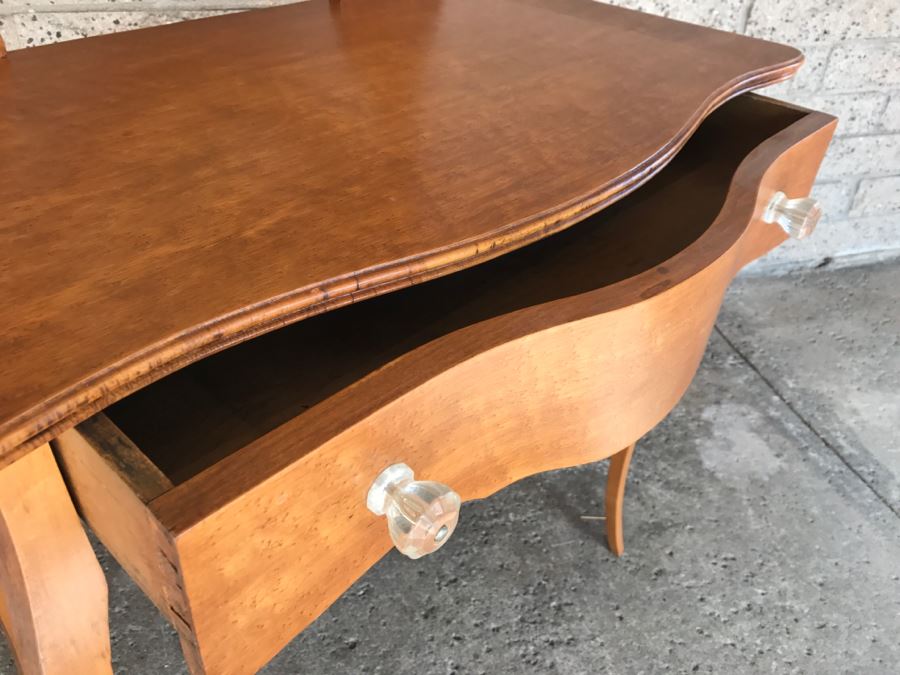 JUST ADDED - Vintage Birdseye Maple Vanity With Swivel Beveled Glass Mirror And Matching Bench Seat 32'W X 18'D X 55'H [Photo 12]