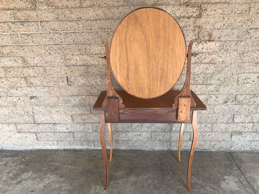 JUST ADDED - Vintage Birdseye Maple Vanity With Swivel Beveled Glass Mirror And Matching Bench Seat 32'W X 18'D X 55'H [Photo 10]