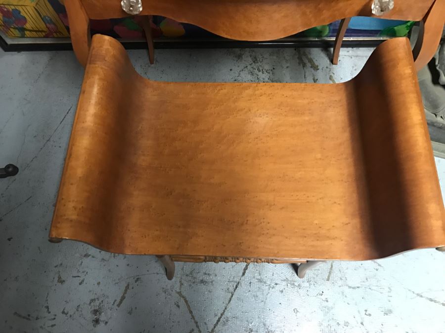 JUST ADDED - Vintage Birdseye Maple Vanity With Swivel Beveled Glass Mirror And Matching Bench Seat 32'W X 18'D X 55'H [Photo 17]