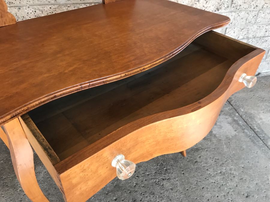 JUST ADDED - Vintage Birdseye Maple Vanity With Swivel Beveled Glass