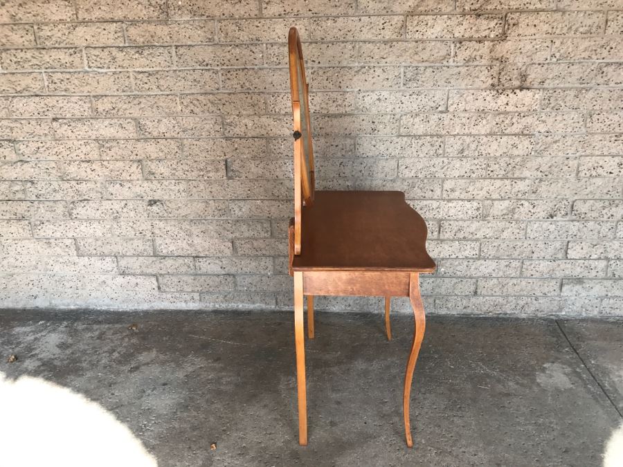 JUST ADDED - Vintage Birdseye Maple Vanity With Swivel Beveled Glass Mirror And Matching Bench Seat 32'W X 18'D X 55'H [Photo 9]